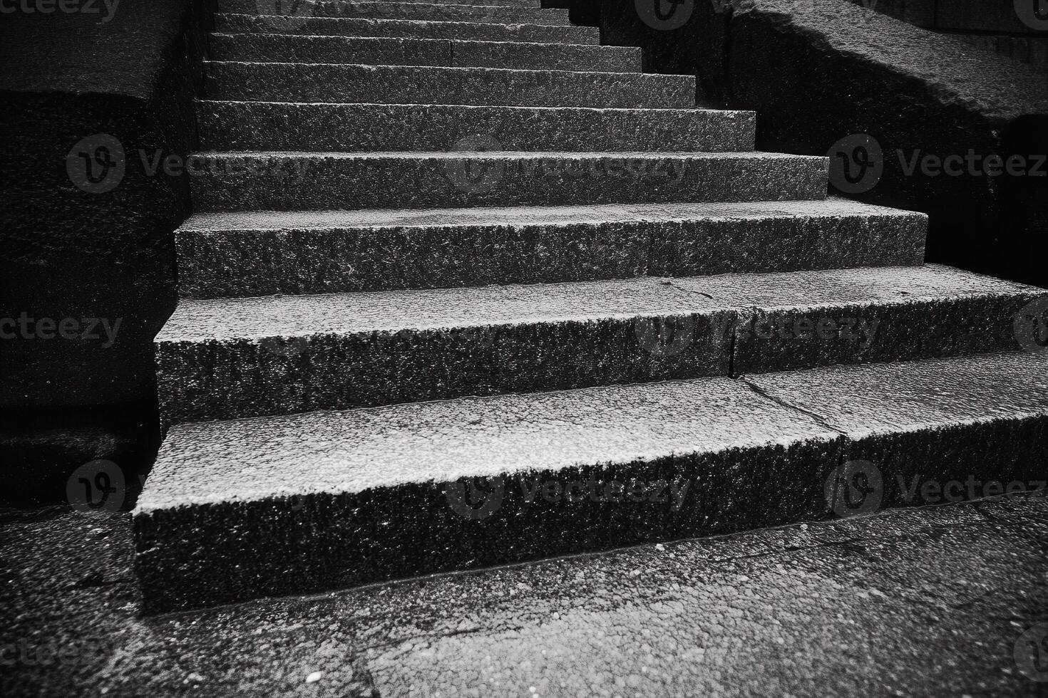 Black and white image of stone steps. photo