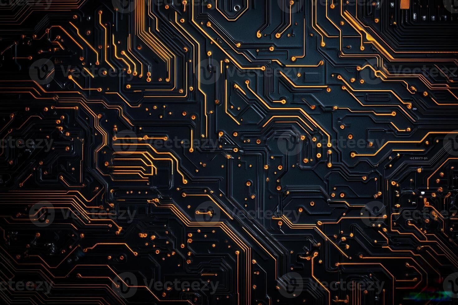 Abstract circuit board design with orange and black colors. photo