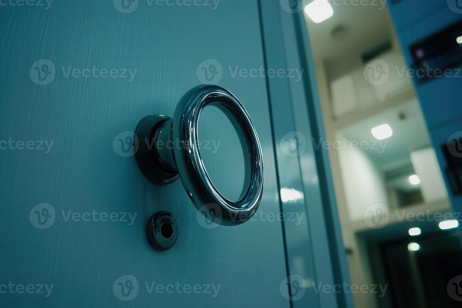 Close-up of a modern door handle in a hallway. photo