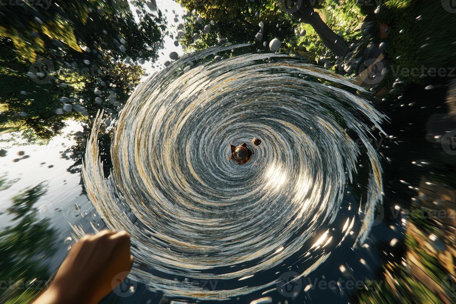 A swirling water vortex in a natural setting. photo
