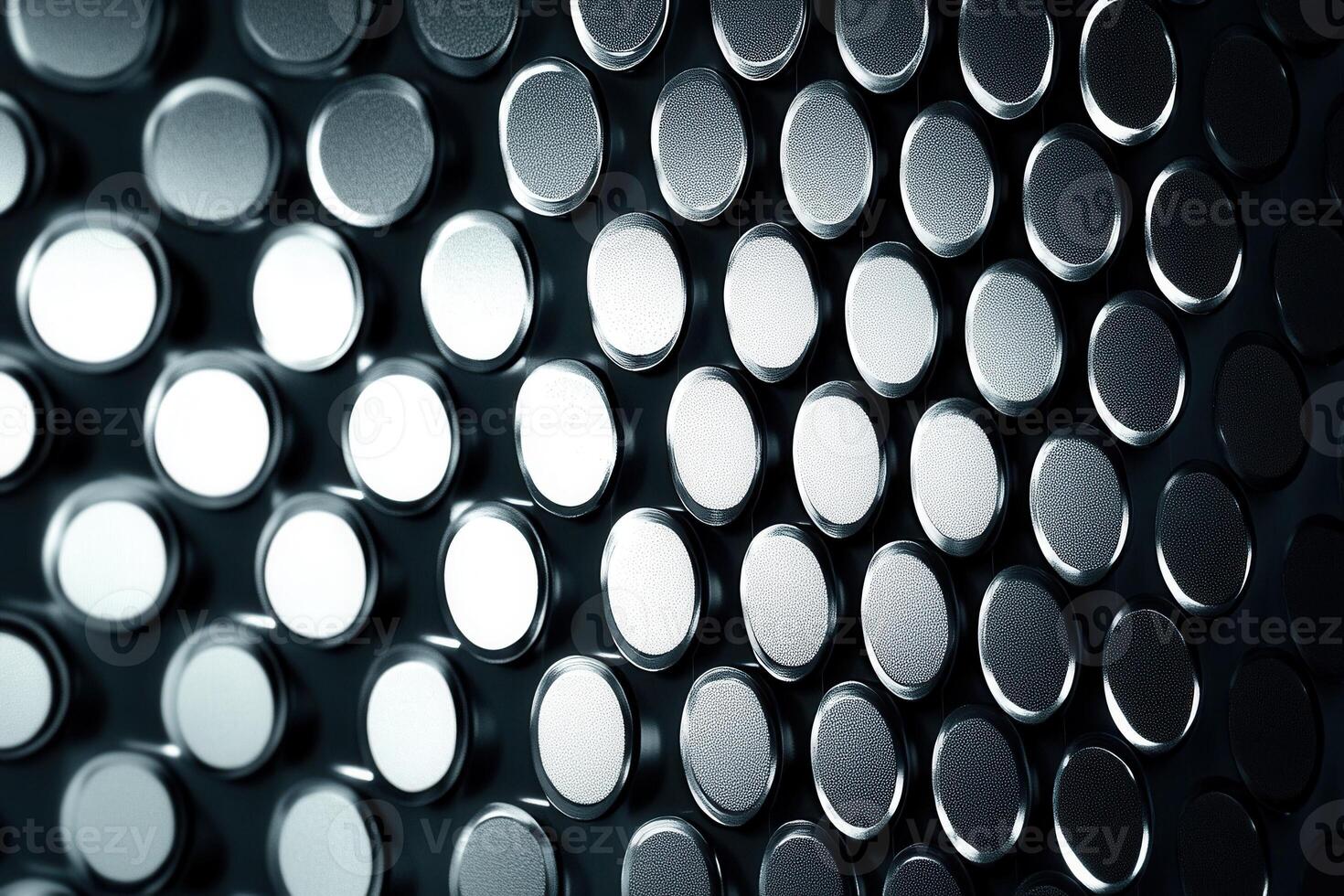 Metallic surface with circular patterns and reflections. photo