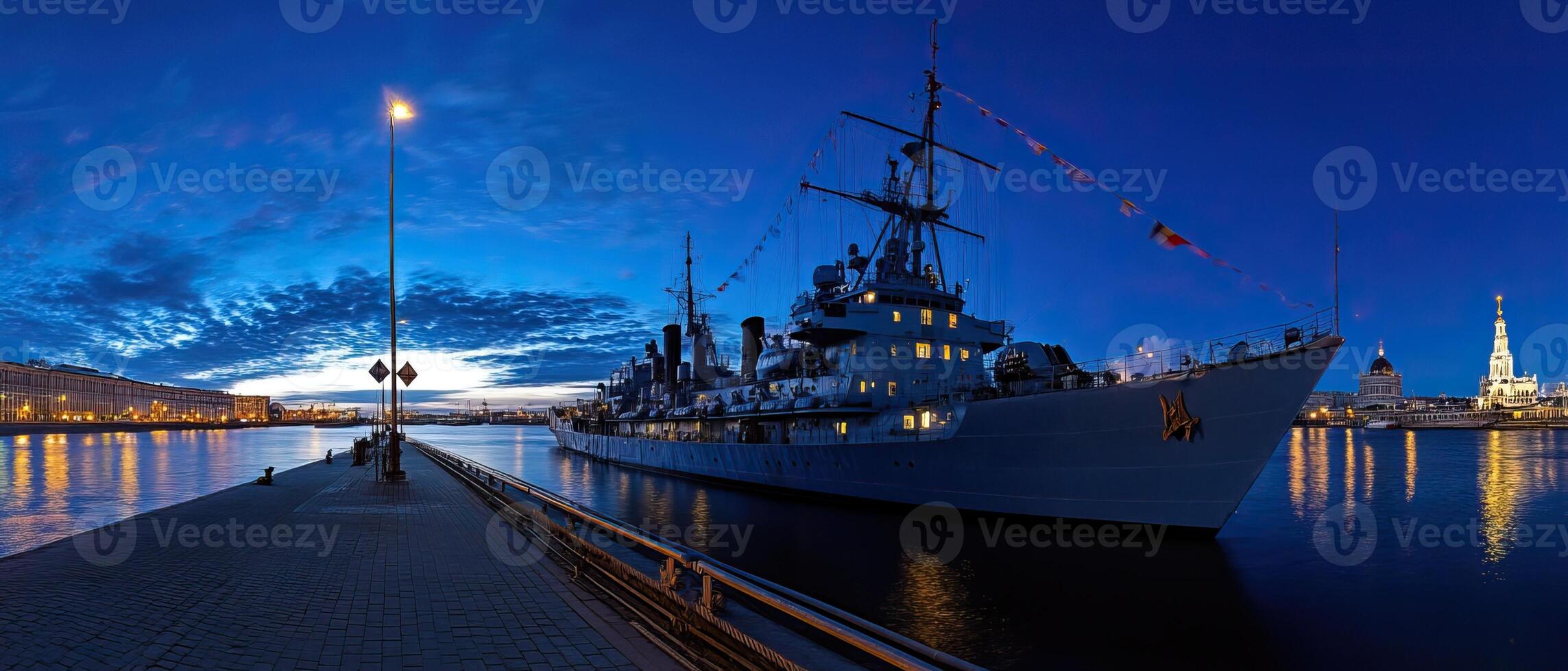 Dusk Ship Harbor Quay Cityscape photo