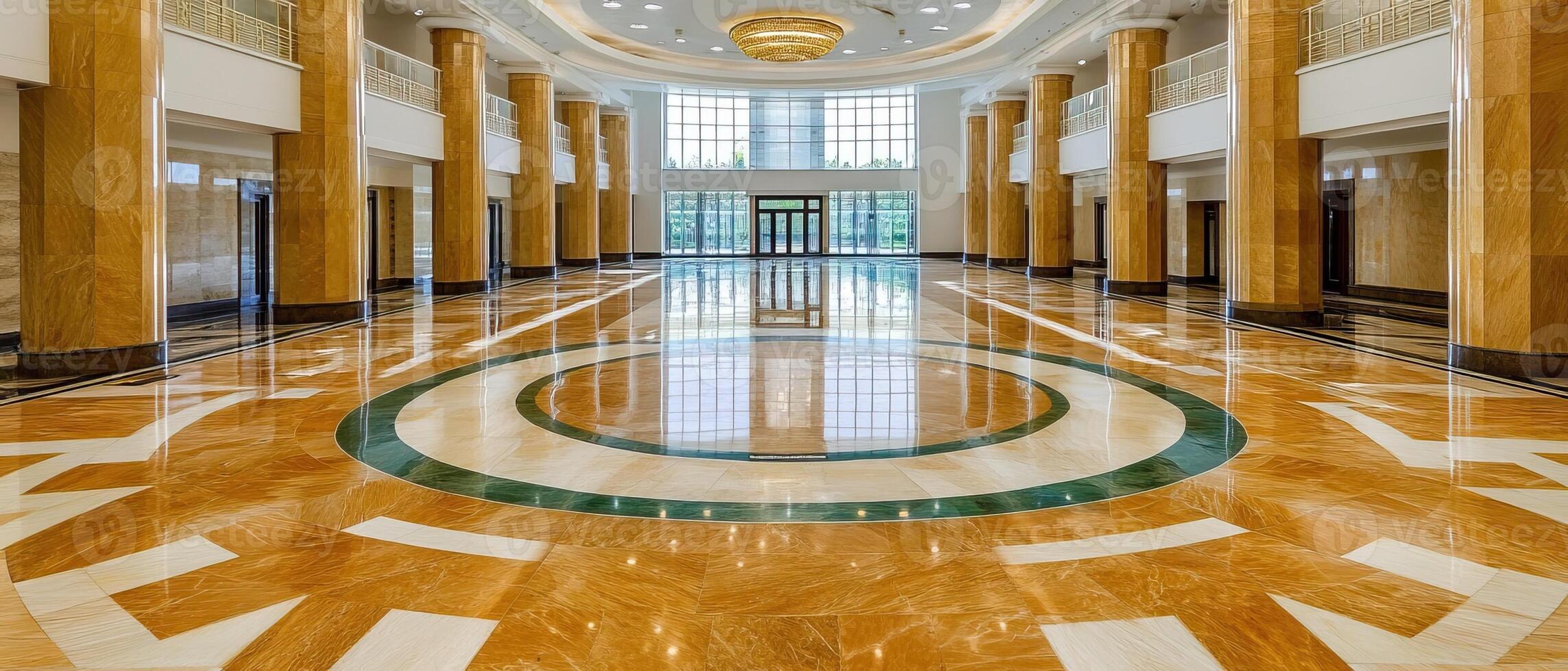 Marble lobby, grand entrance, building interior, polished floor photo
