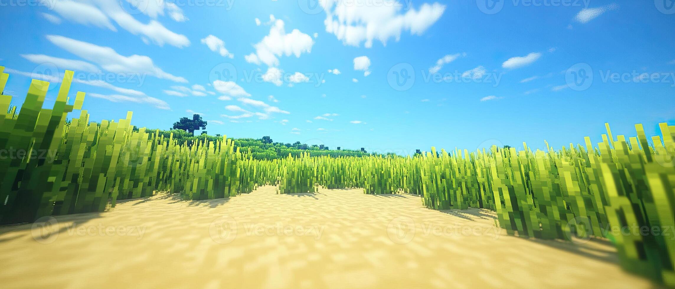 Sunny beach, tall grass, distant hills, game background photo
