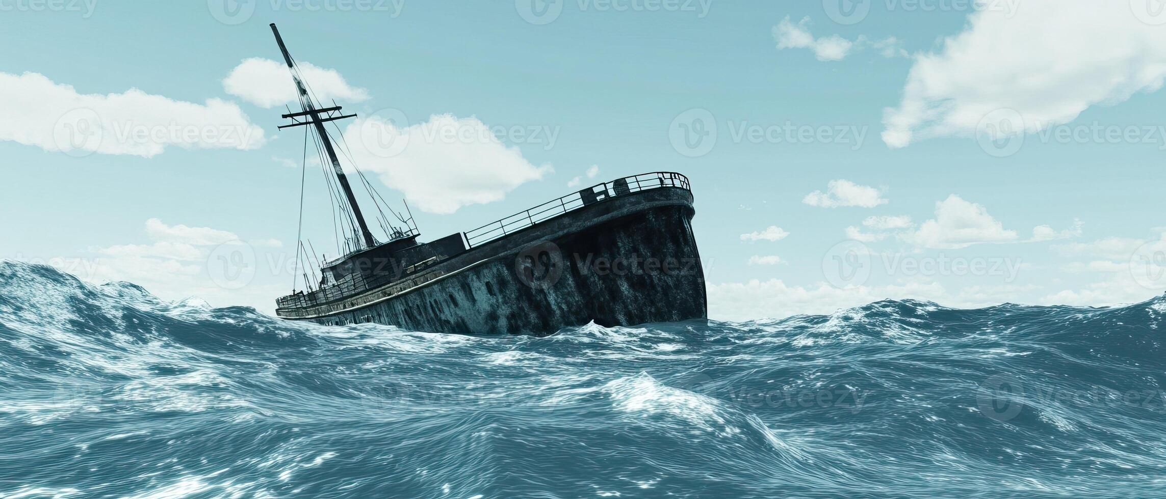 A ship is floating in the ocean with waves photo