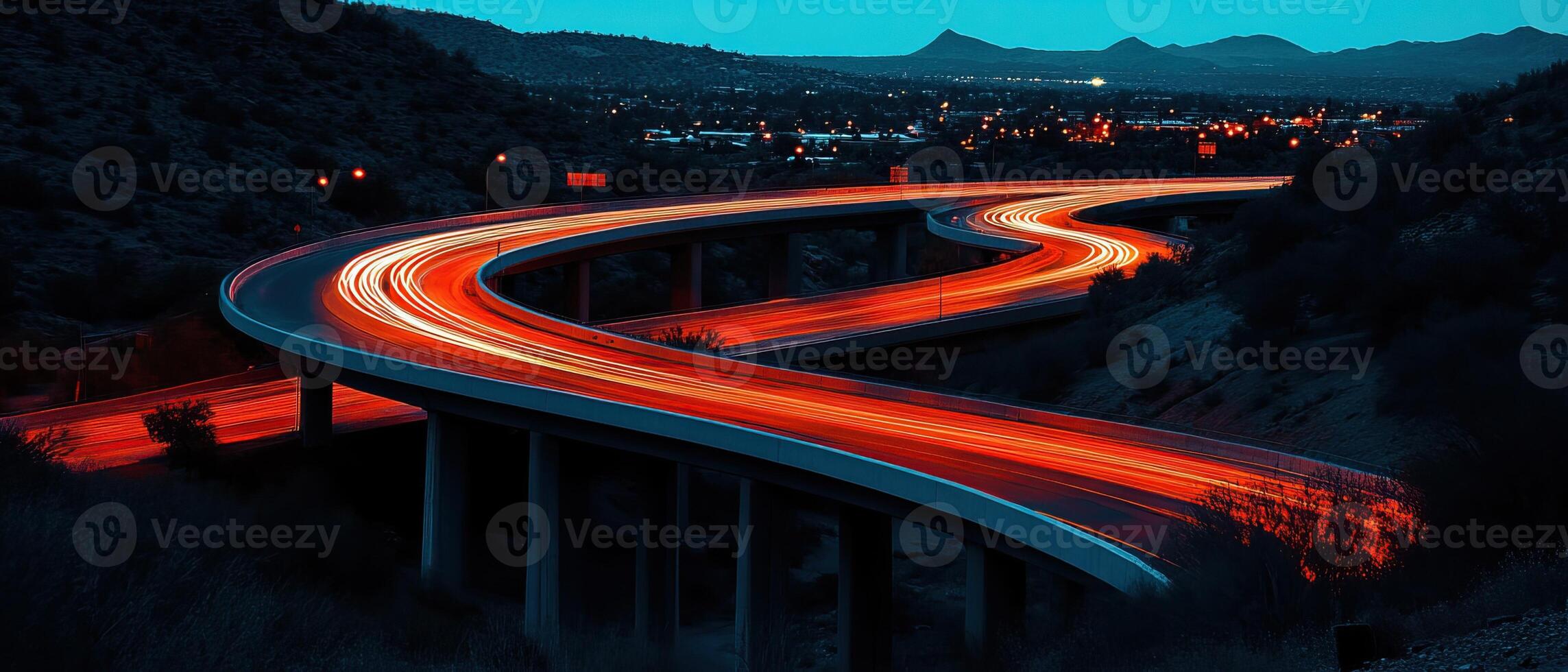 Night Highway Curves, City Lights photo