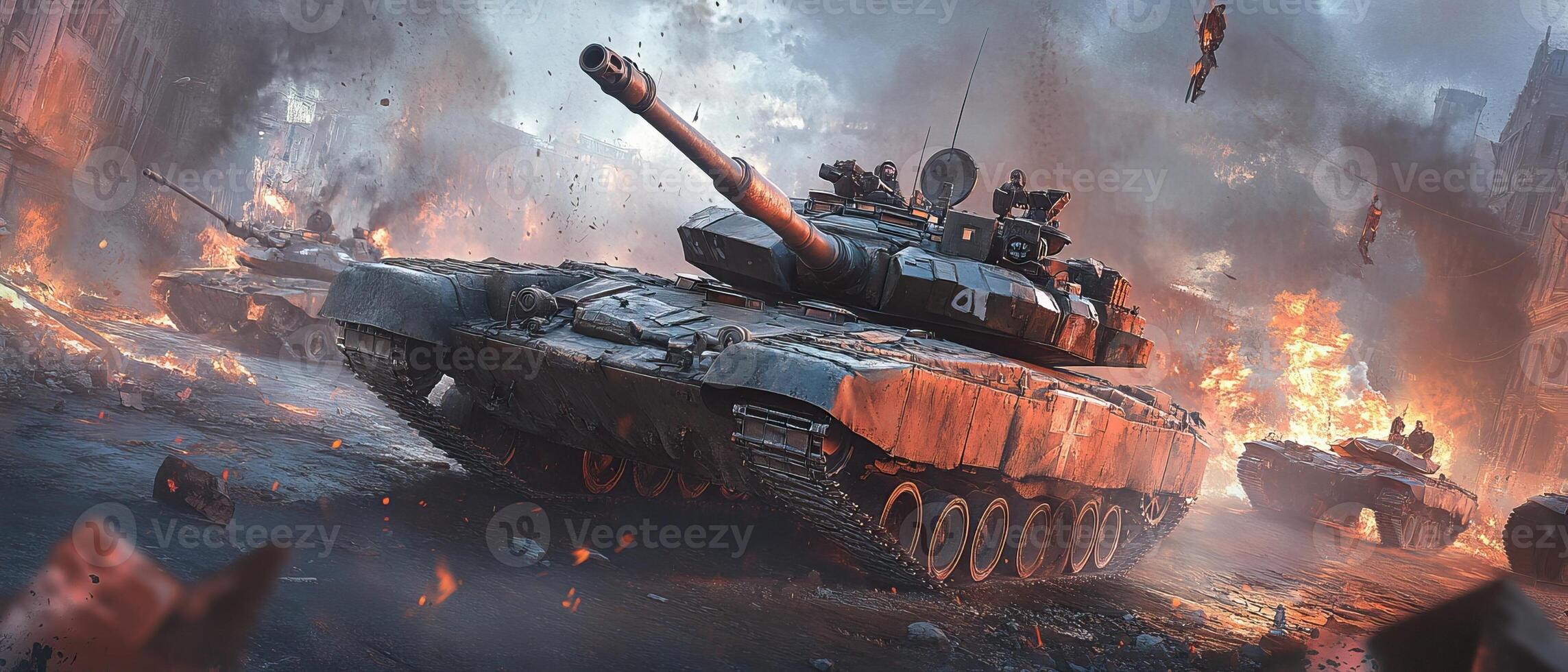 Tank urban warfare battle chaos photo