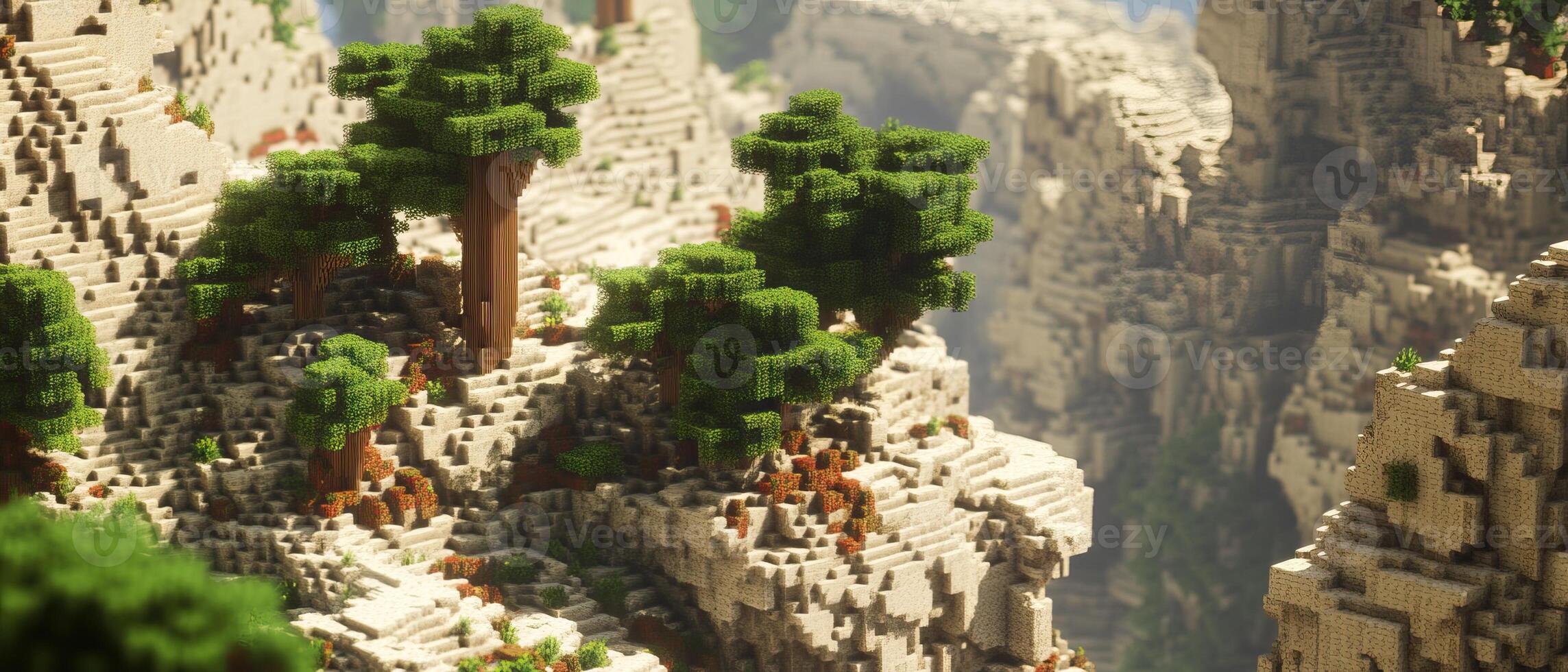 Mountaintop trees, canyon background, game art photo