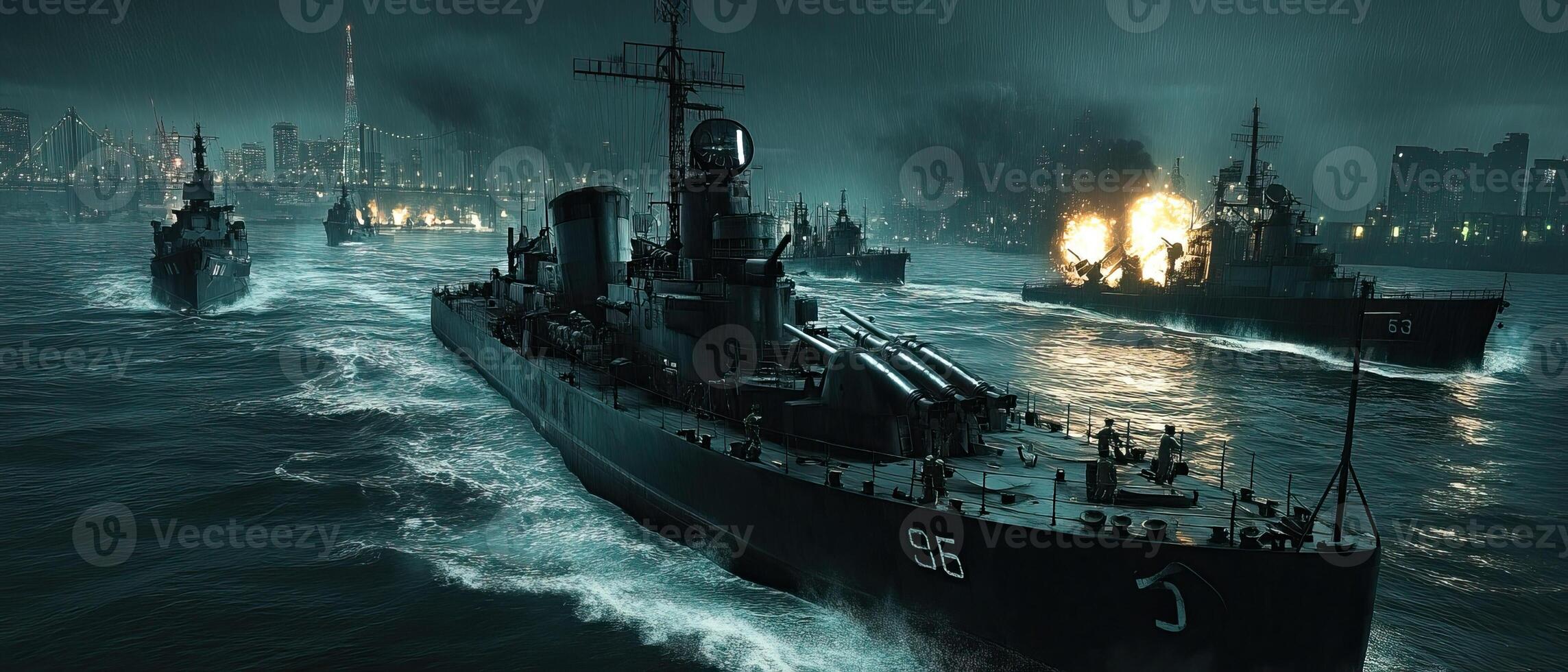 Warships Night Battle Cityscape Action photo