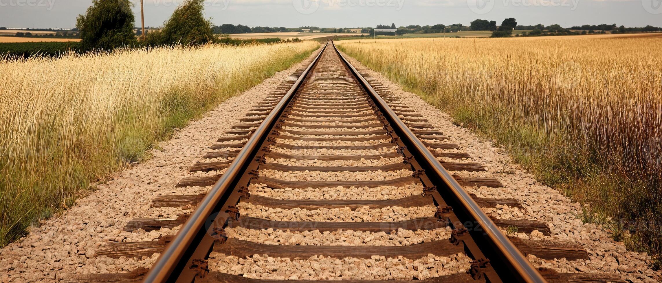 Rural Railroad Tracks Through Golden Fields photo