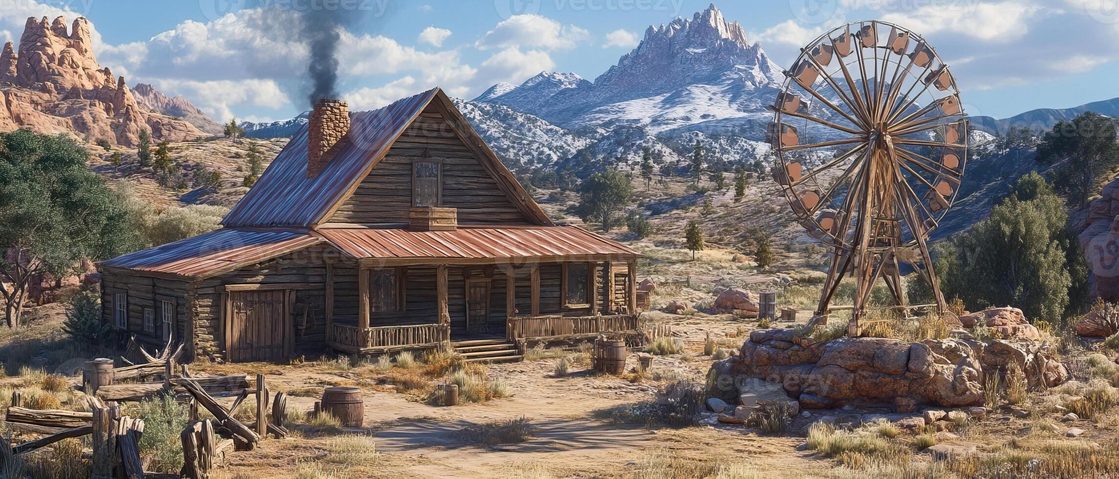 Rustic Cabin, Mountain View, Ferris Wheel photo