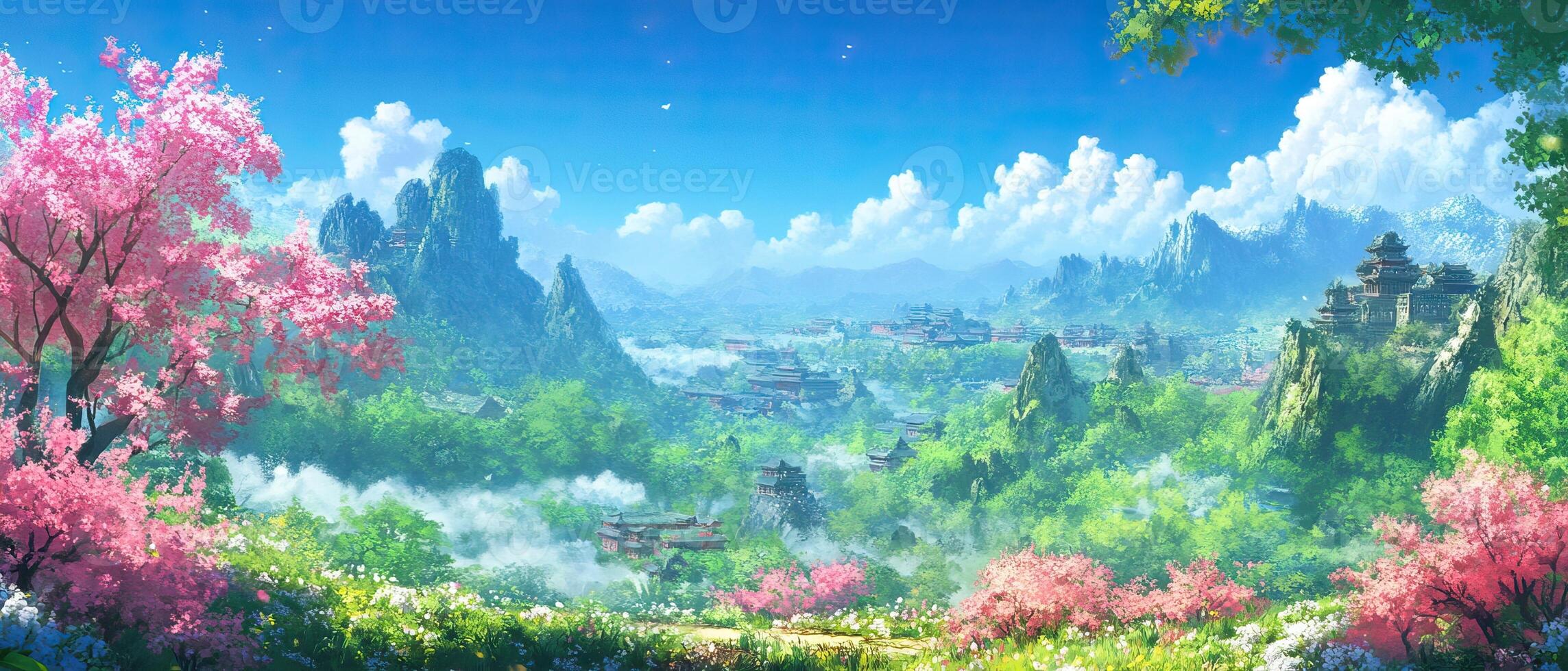 Spring Valley, Asian Landscape. Game Background photo