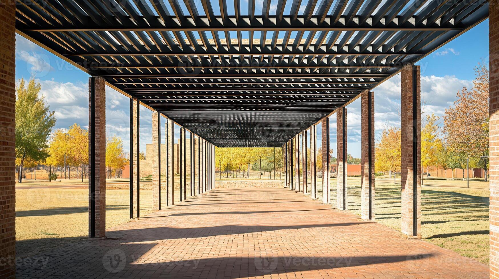Autumn park walkway pergola shade design photo