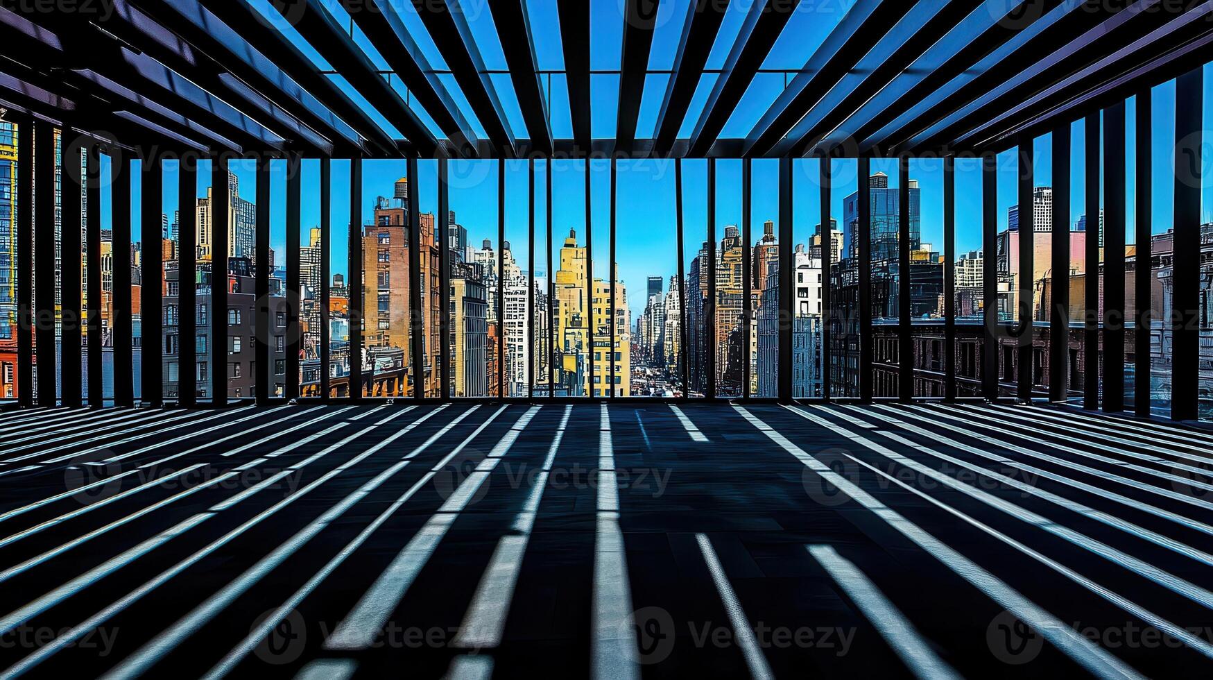 Cityscape view framed, modern building, shadows photo