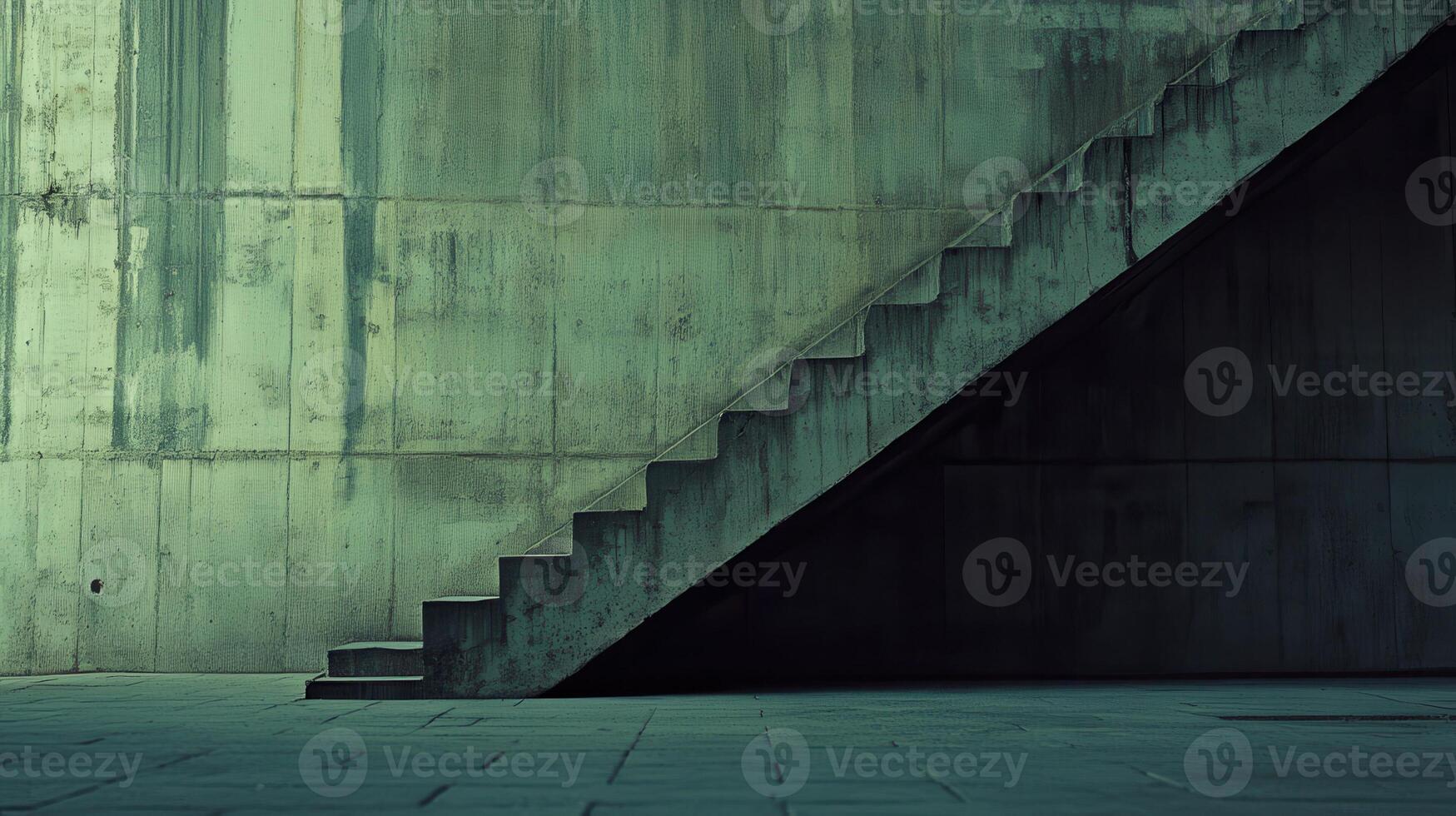 A man is standing on a stairway in front of a concrete wall photo