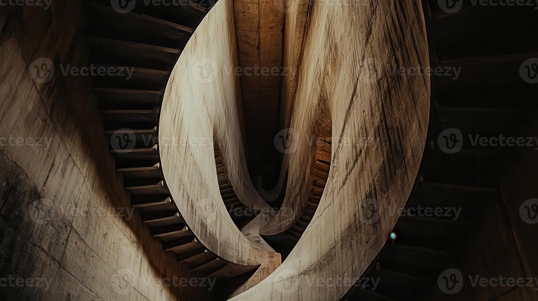 A spiral staircase with a curved wall photo