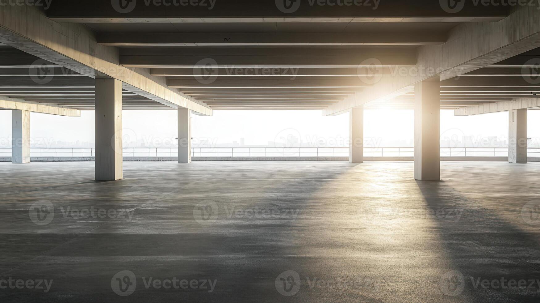 Empty rooftop parking sunrise city view photo