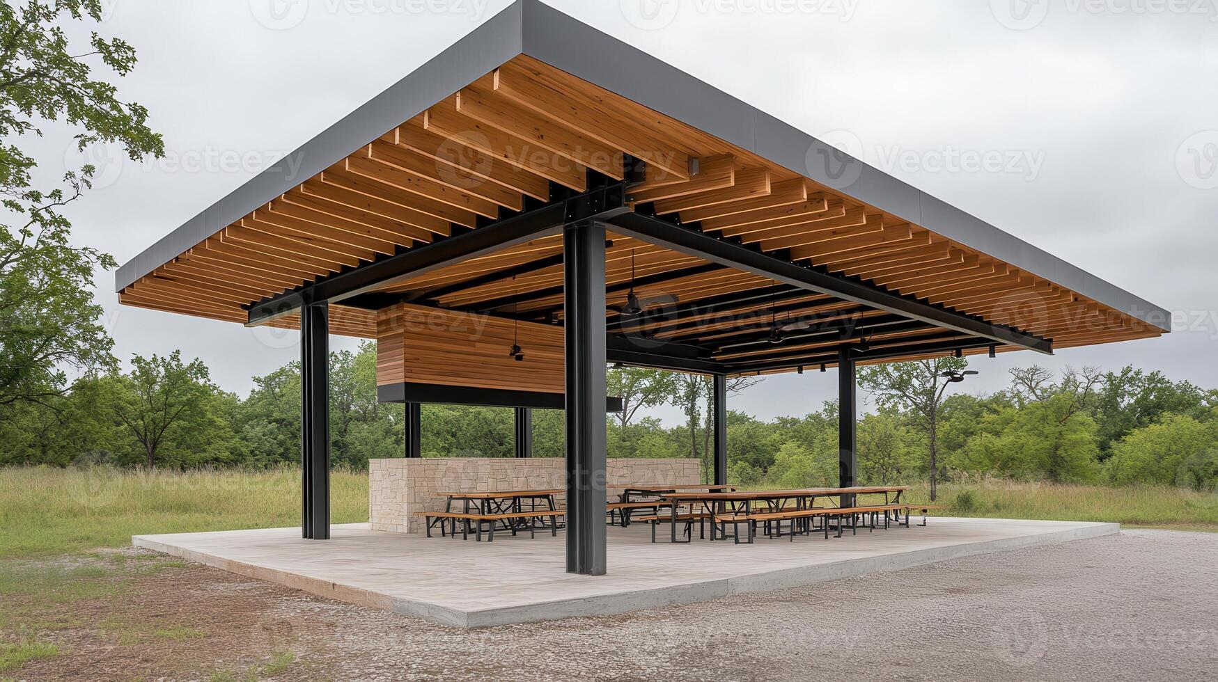 Park pavilion, picnic tables, outdoor, nature, summer photo