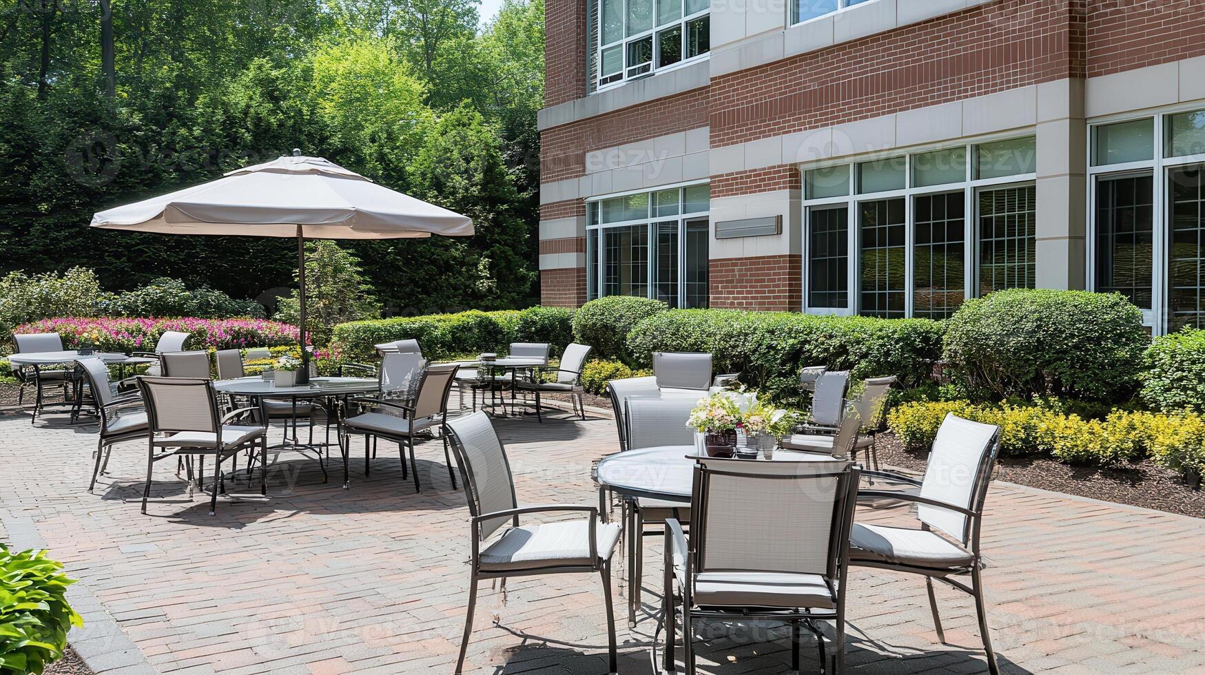 Patio seating, building, outdoor, relaxing, garden, sunny, lunch, meeting photo