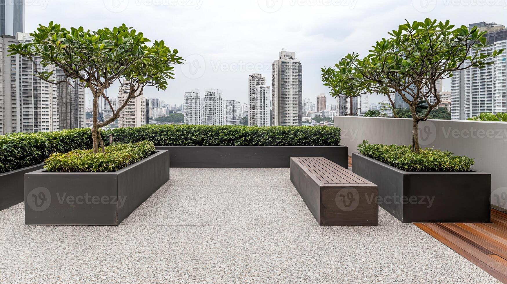 Rooftop garden bench cityscape relaxing urban view photo