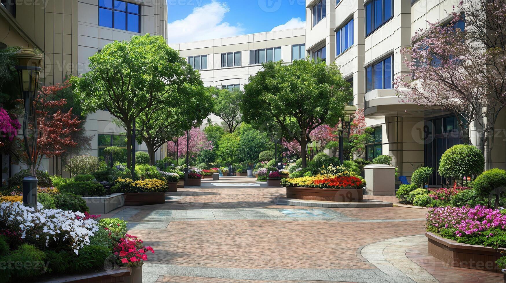 Urban Courtyard Garden Path Spring Bloom photo