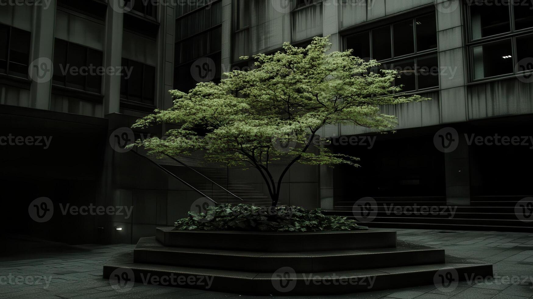 Urban Courtyard Tree, Cityscape Background photo