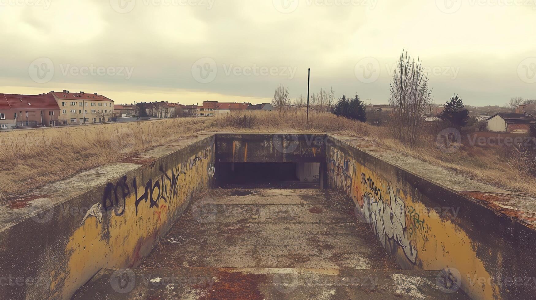 Urban decay Graffitied underpass, winter, town background photo
