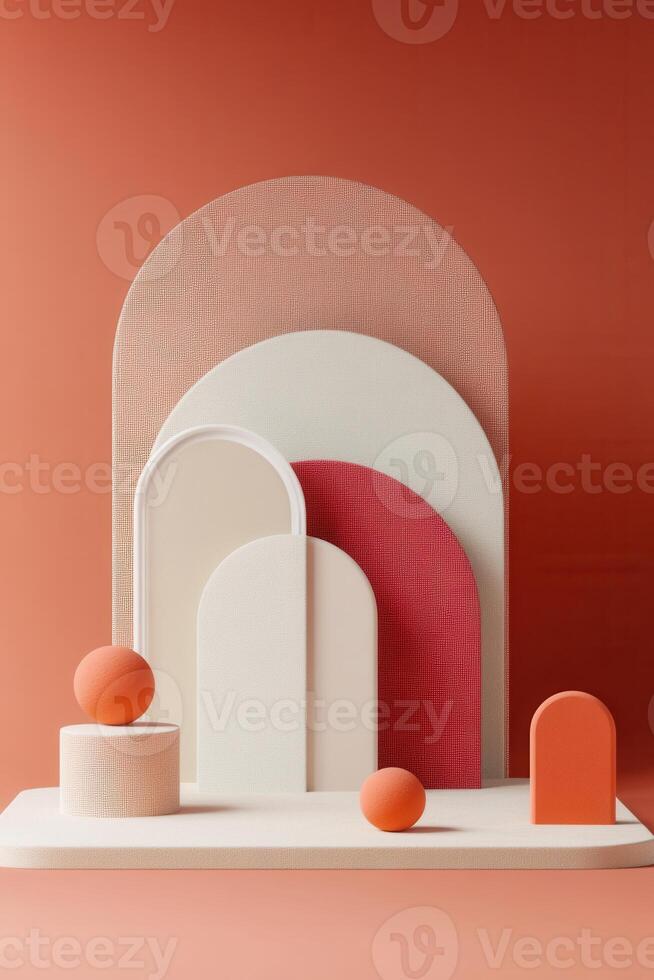 Abstract geometric shapes in peach and coral colors photo