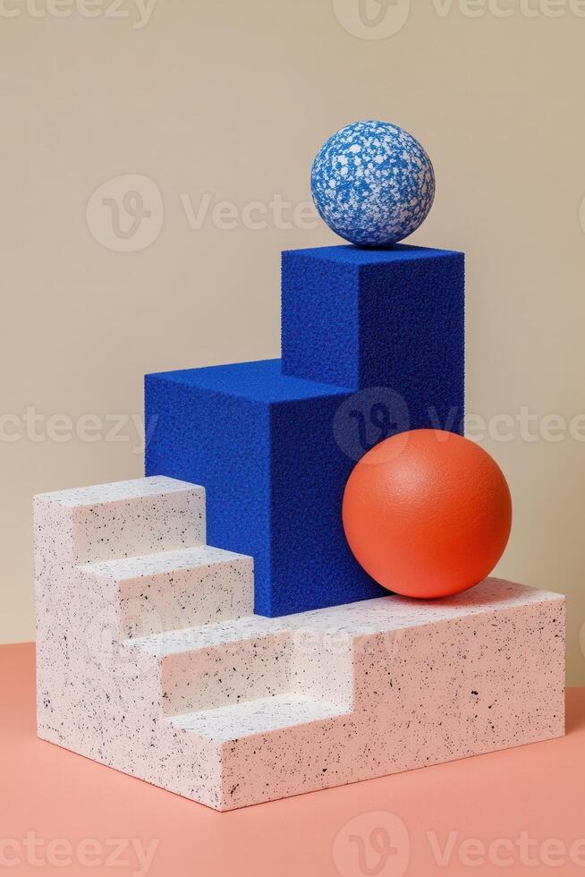 Abstract geometric shapes, stacked in a staircase pattern, on a pastel background photo