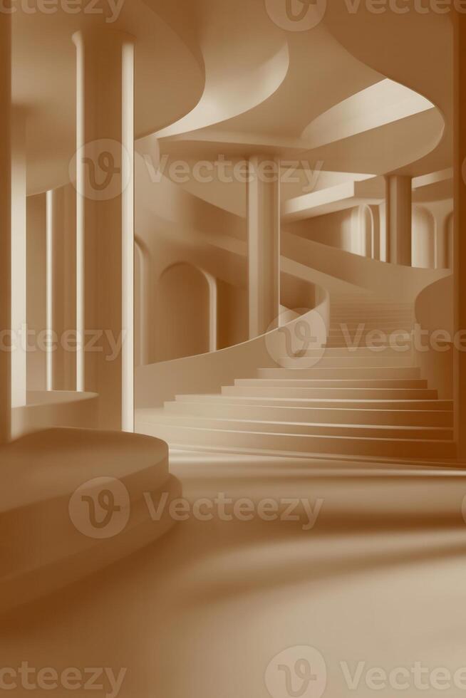 Beige architectural interior, spiral staircase photo