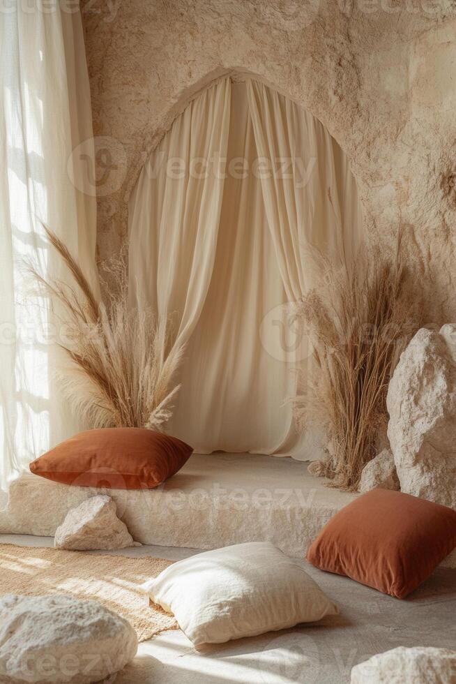 Calm, earthy, minimalist interior photo
