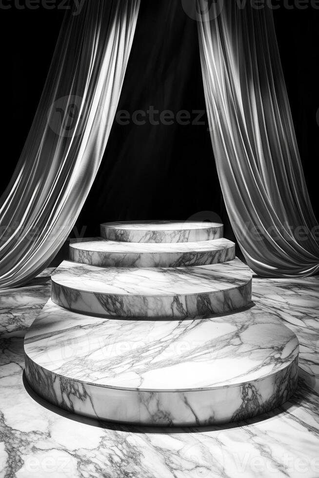 Elegant marble podiums with draped fabric photo