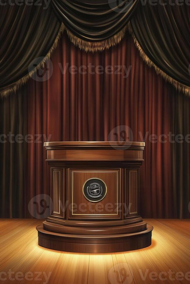 Formal podium under dramatic stage curtains photo
