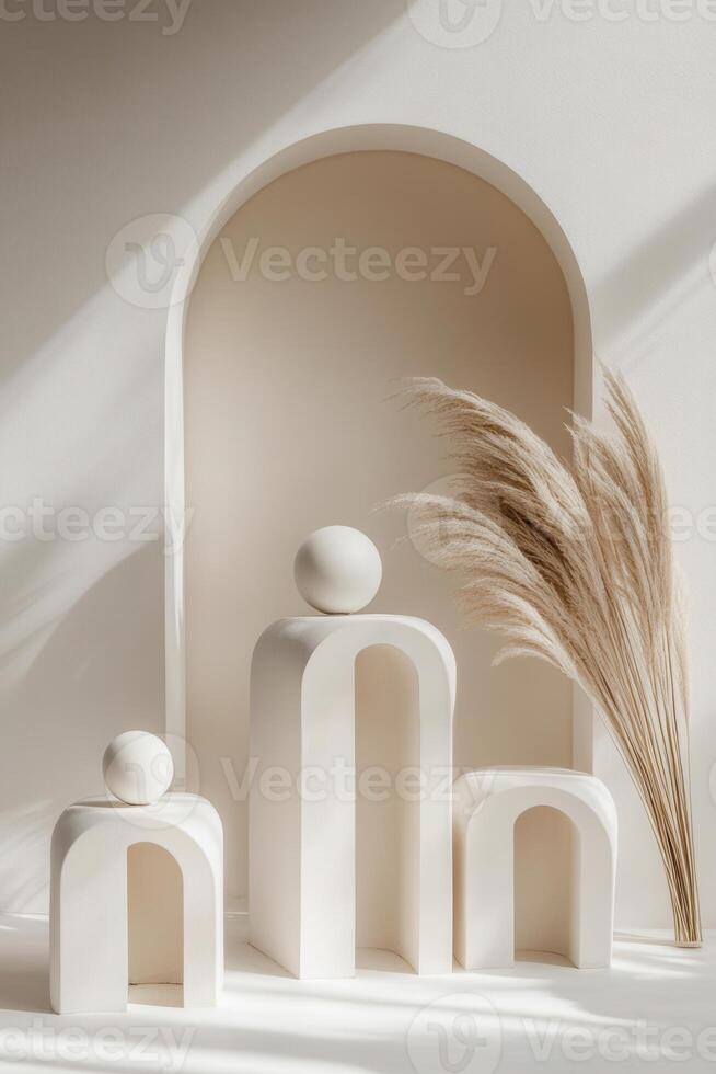Minimalist arch-shaped podiums with a soft aesthetic photo