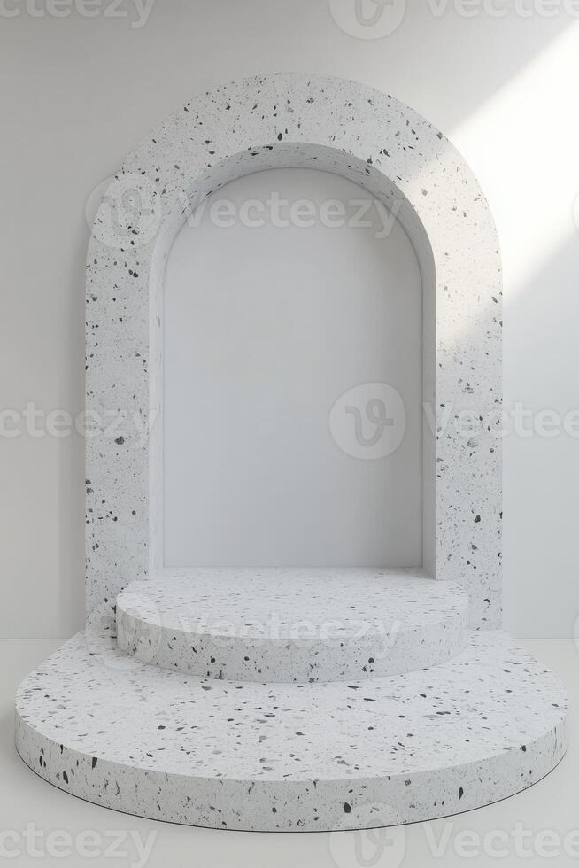 Minimalist, stone-look podium with archway photo