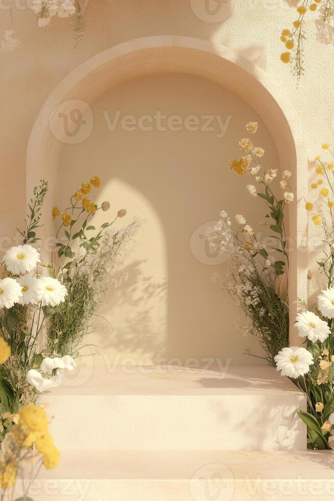 Pastel archway with flowers photo