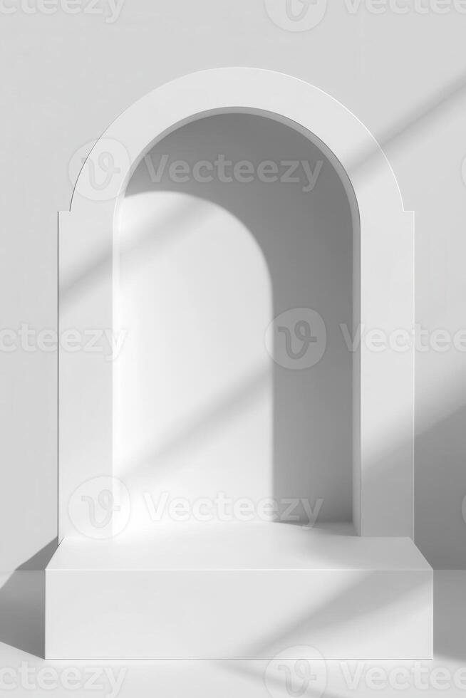 White empty platform with shadow on grey background 3d rendering photo