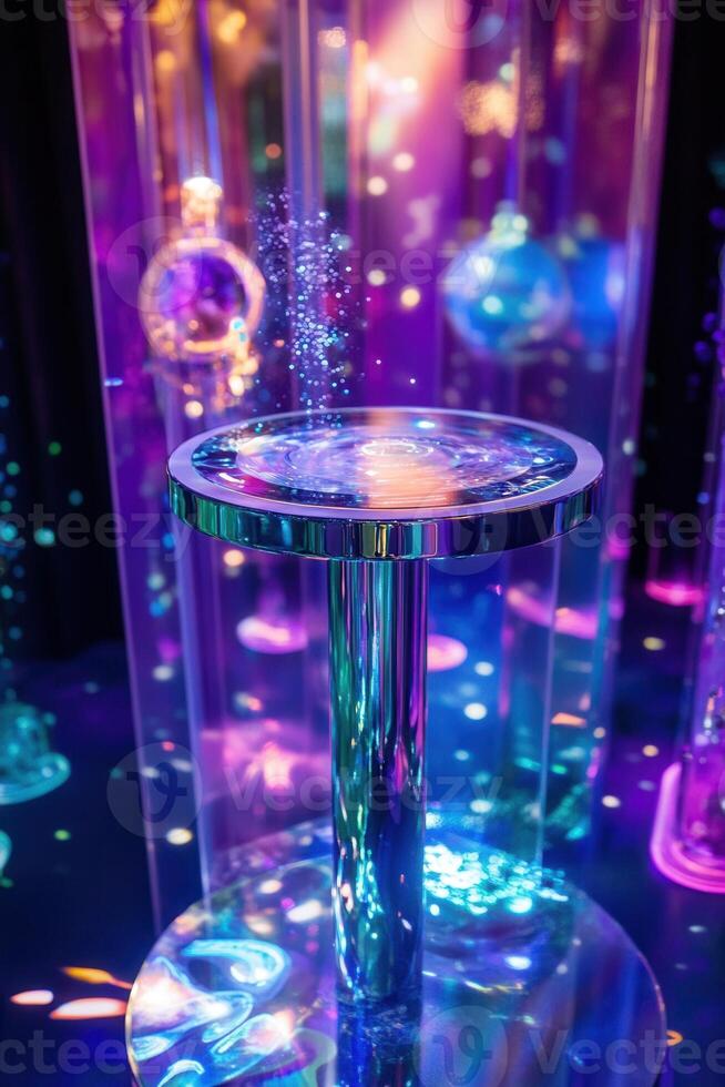 A vibrant display of light and water, showcasing glowing jellyfish and interactive elements photo