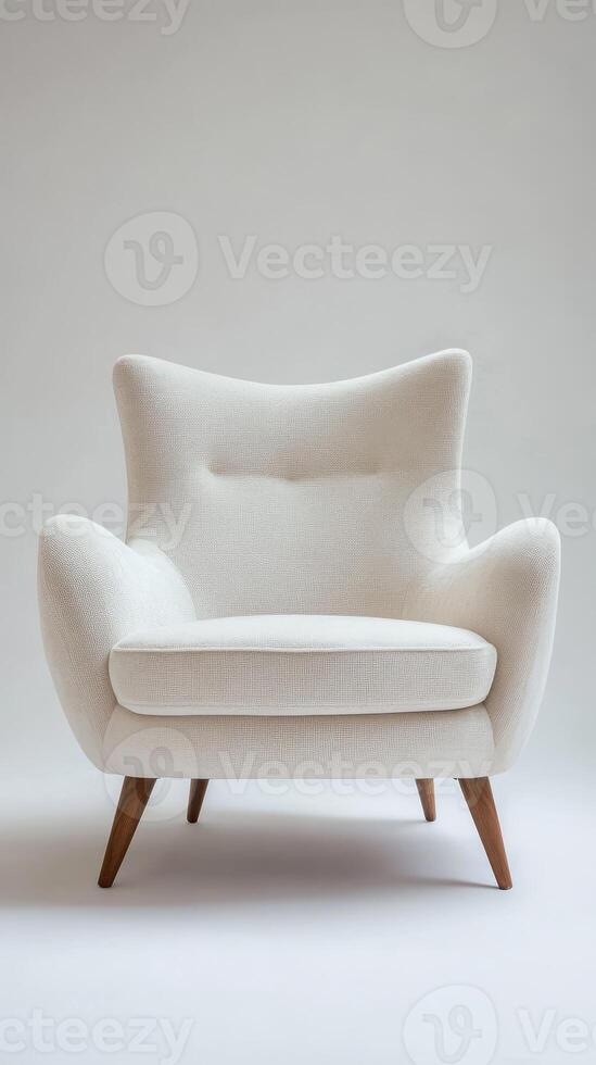 Cream Modern Armchair with Wooden Legs - Stylish Interior Design photo