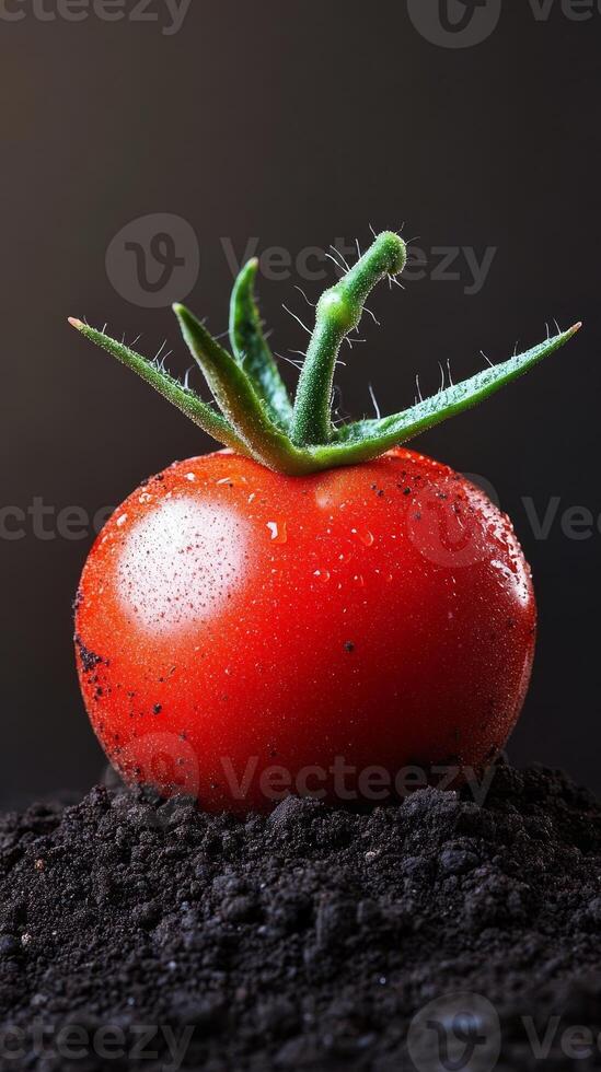 A Fresh, Vibrant Tomato Rooted in the Earth photo