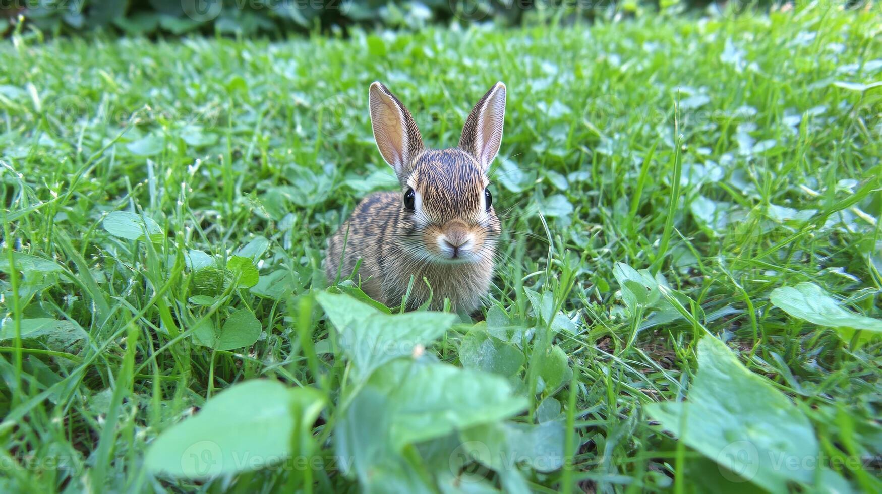 Tiny Rabbit in Lush Green Grass photo