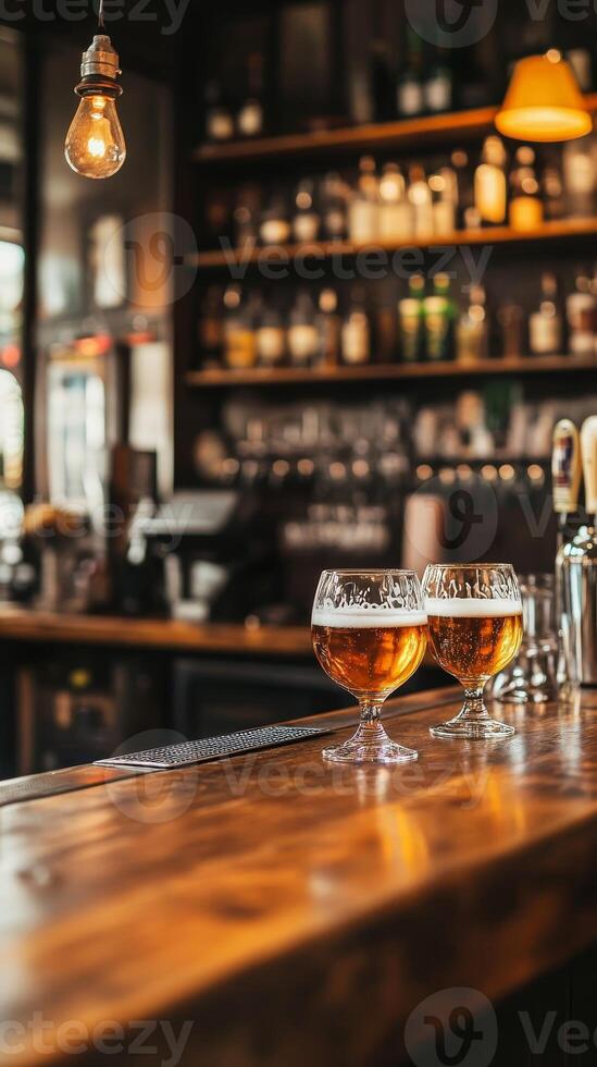 Cozy Bar with Amber Beer Glasses - A Perfect Evening Spot photo