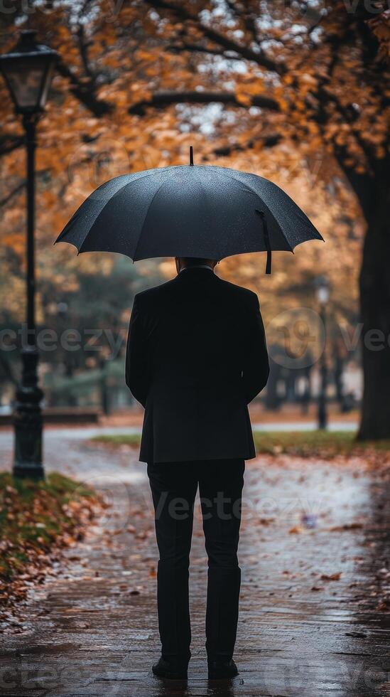 Rainy Day Stroll A Man Under an Umbrella photo
