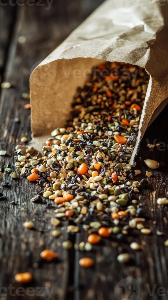 Colorful Grain and Legume Mix in a Paper Bag photo