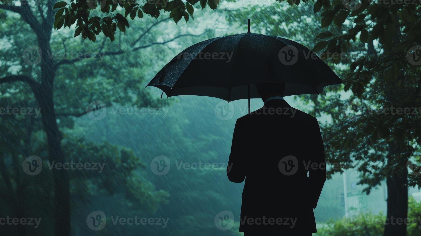 Rainy Day Reflection A Man Under an Umbrella photo