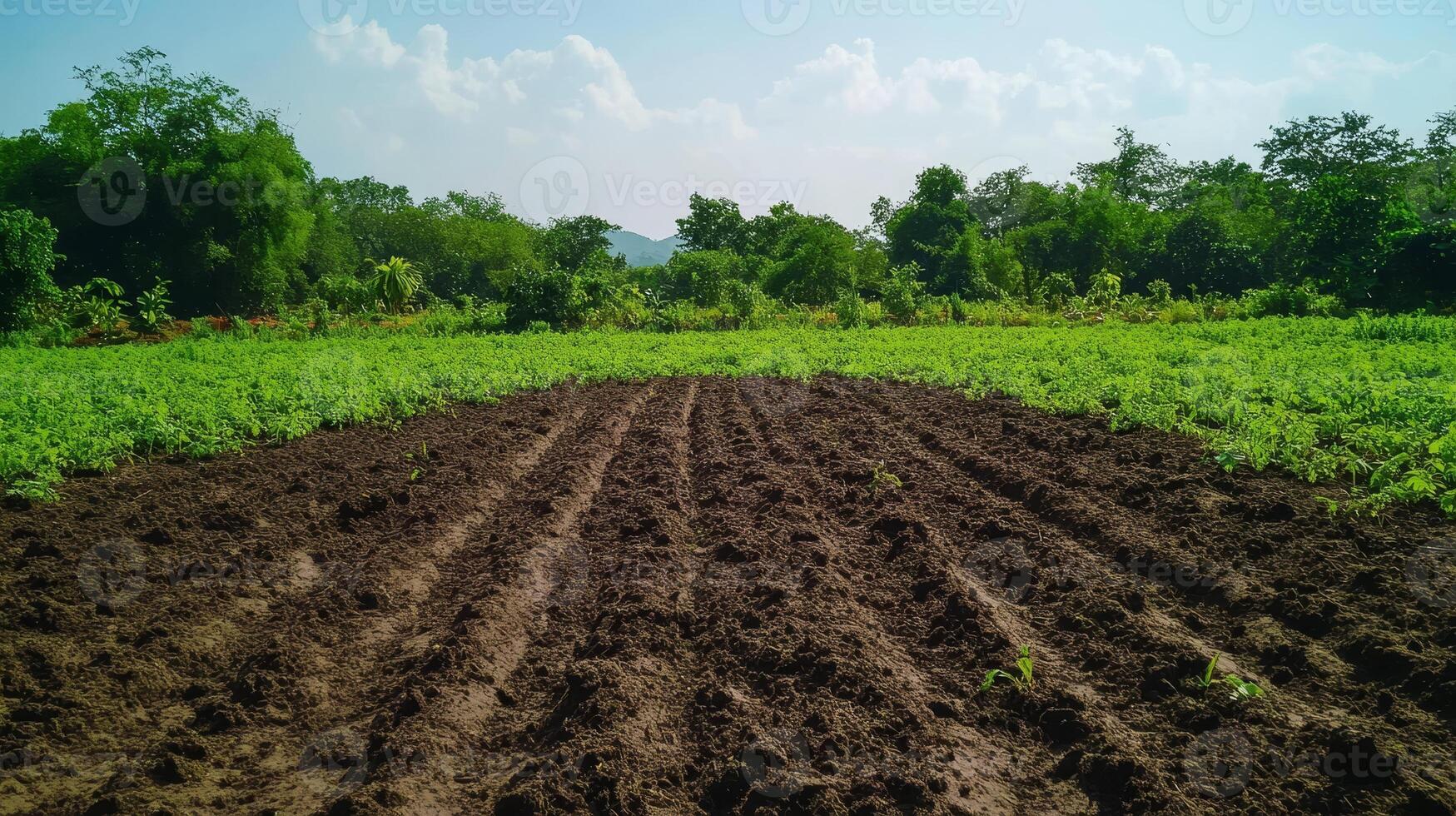 A Lush Farmland Landscape Underneath a Clear Sky photo