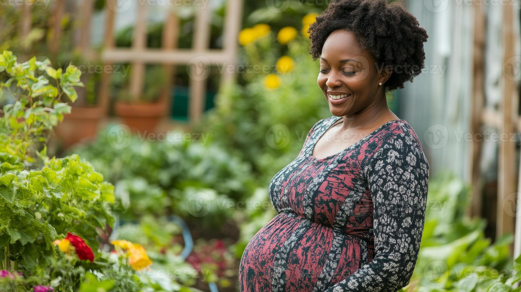 Pregnant Woman in a Garden, A Moment of Joy and Hope photo