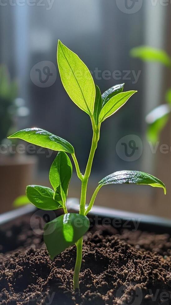 A Tiny Sprout Emerging From the Earth A New Life Begins photo