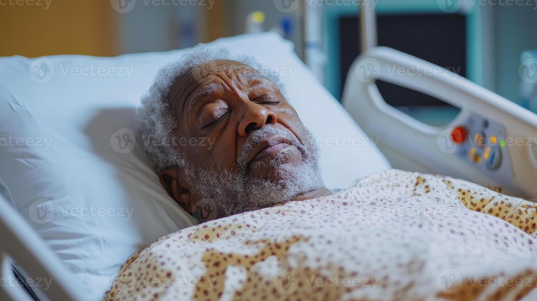 Elderly Patient Resting in Hospital Bed photo