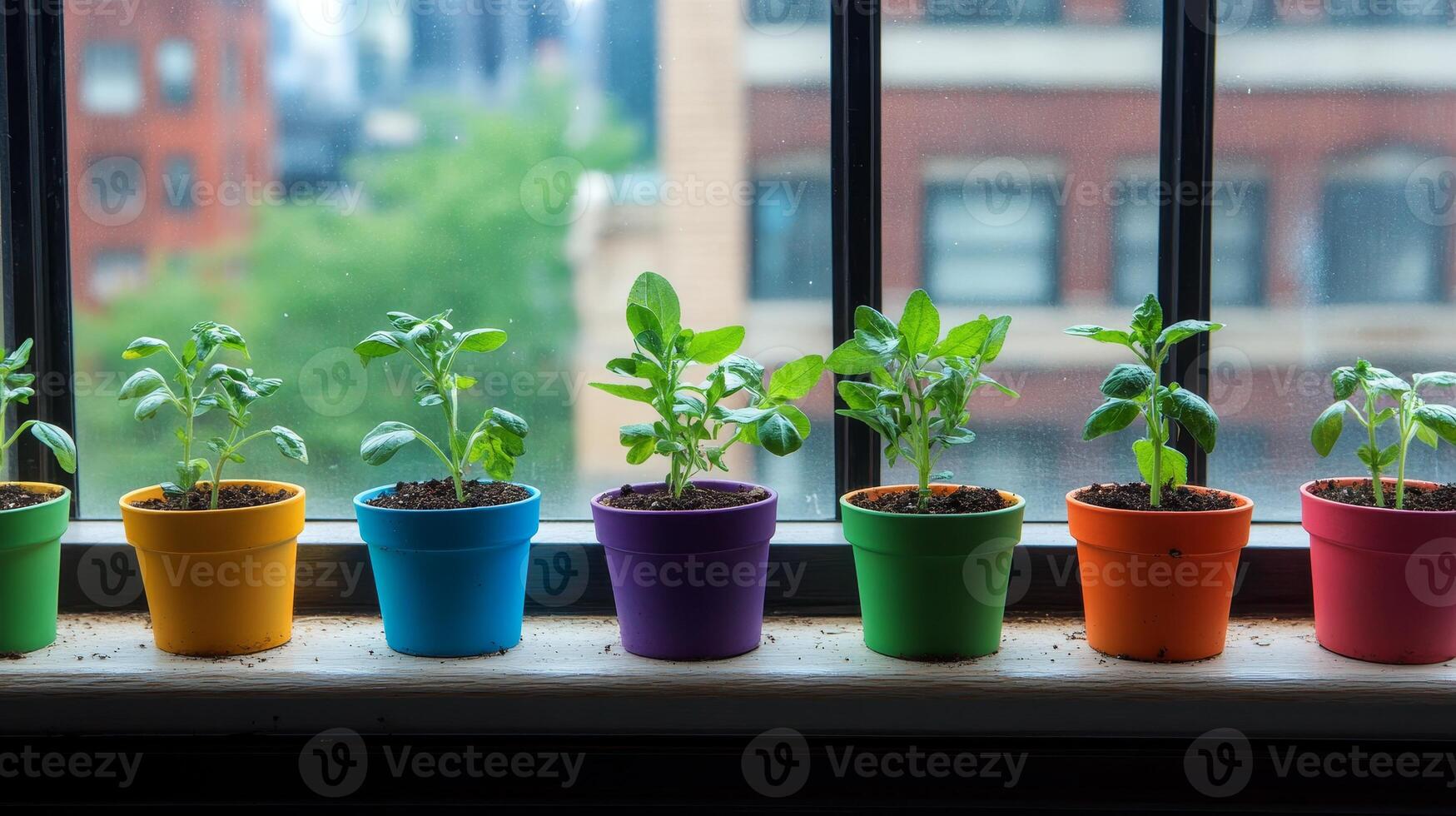 Colorful Potted Plants on a Windowsill photo